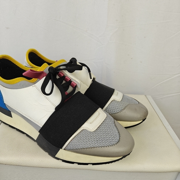 Balenciaga Multicolor Leather and Mesh Race Runner Sneakers Size 37EU 7US - Picture 3 of 13